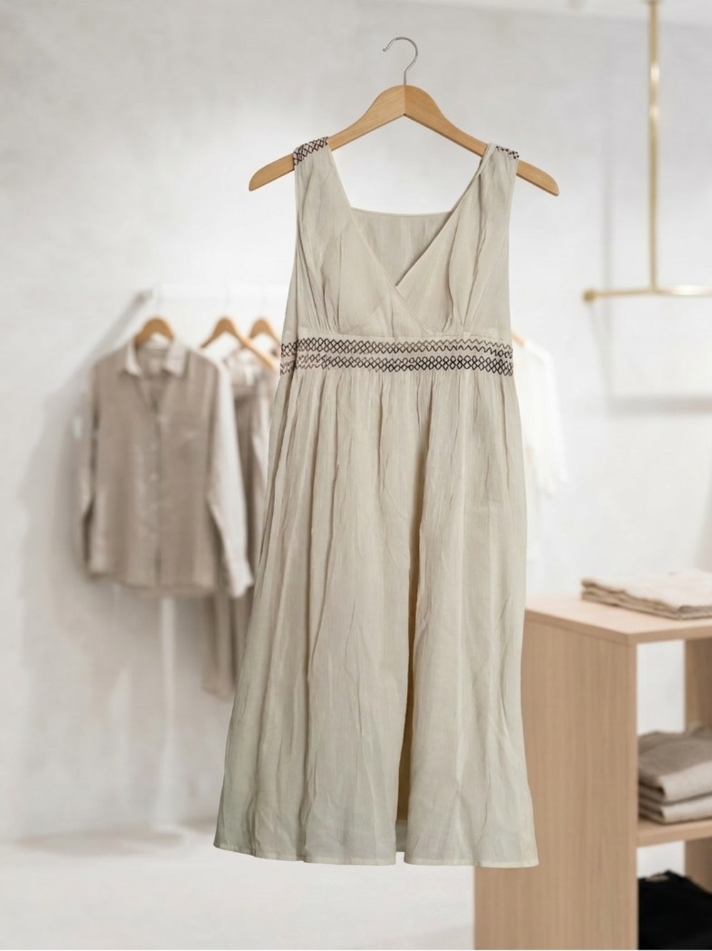 Banana Republic Sleeveless Ivory Embroidered Waist Sundress